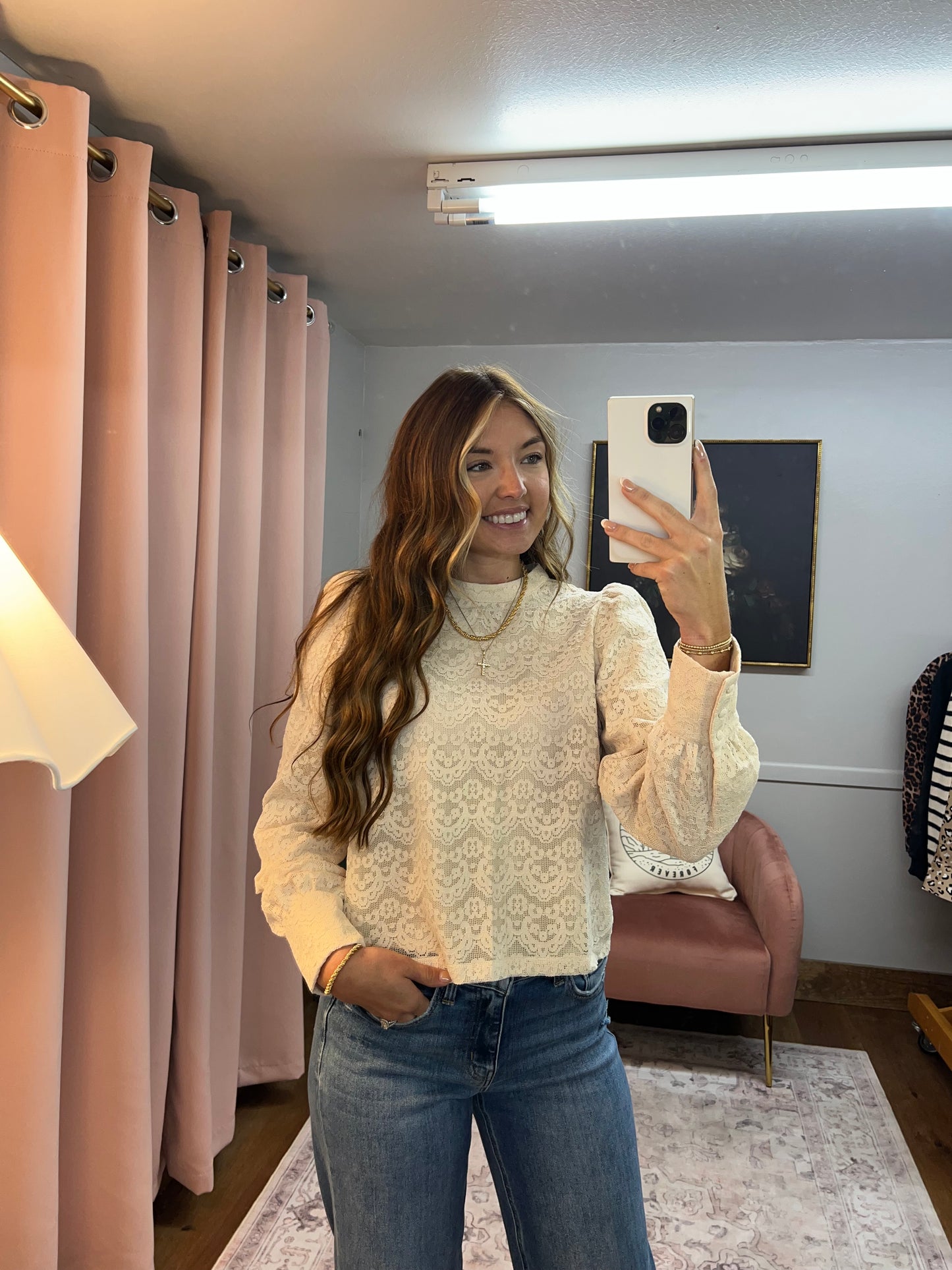 NATURAL LACE PUFF LONG SLEEVE