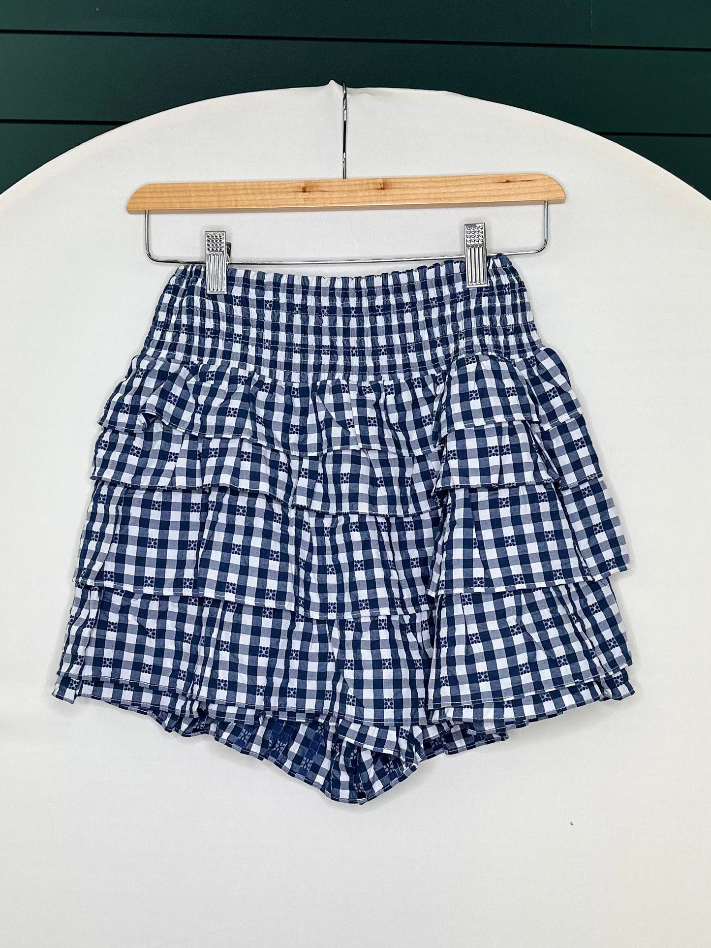NAVY GINGHAM RUFFLE SKORT