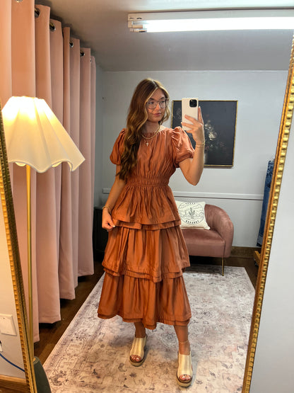 RUST TIERED MAXI DRESS