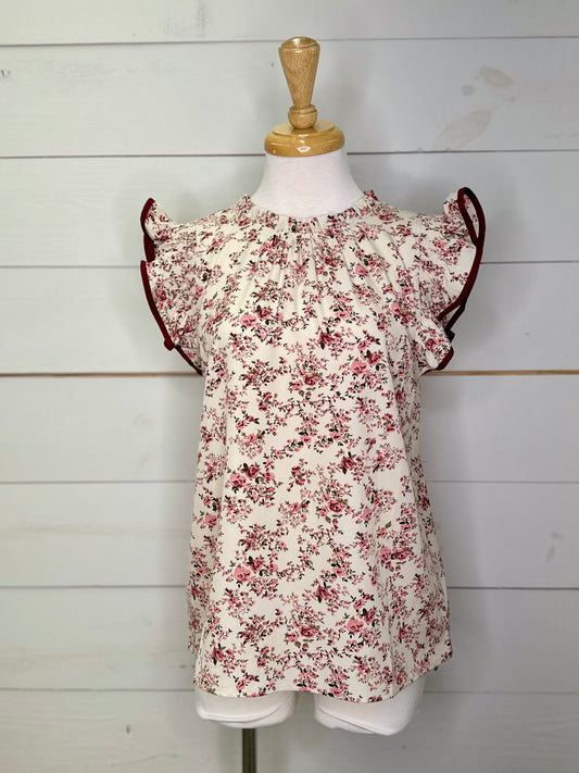 PINK SMOCK RFFL SS BLOUSE