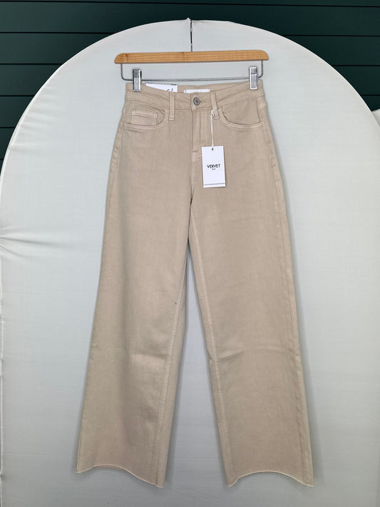TAN HR CROP WIDE LEG VERVET PANT