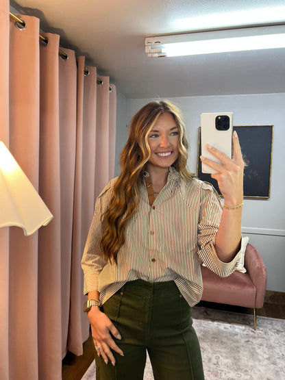 MOCHA STRIPED 3/4 SLEEVE