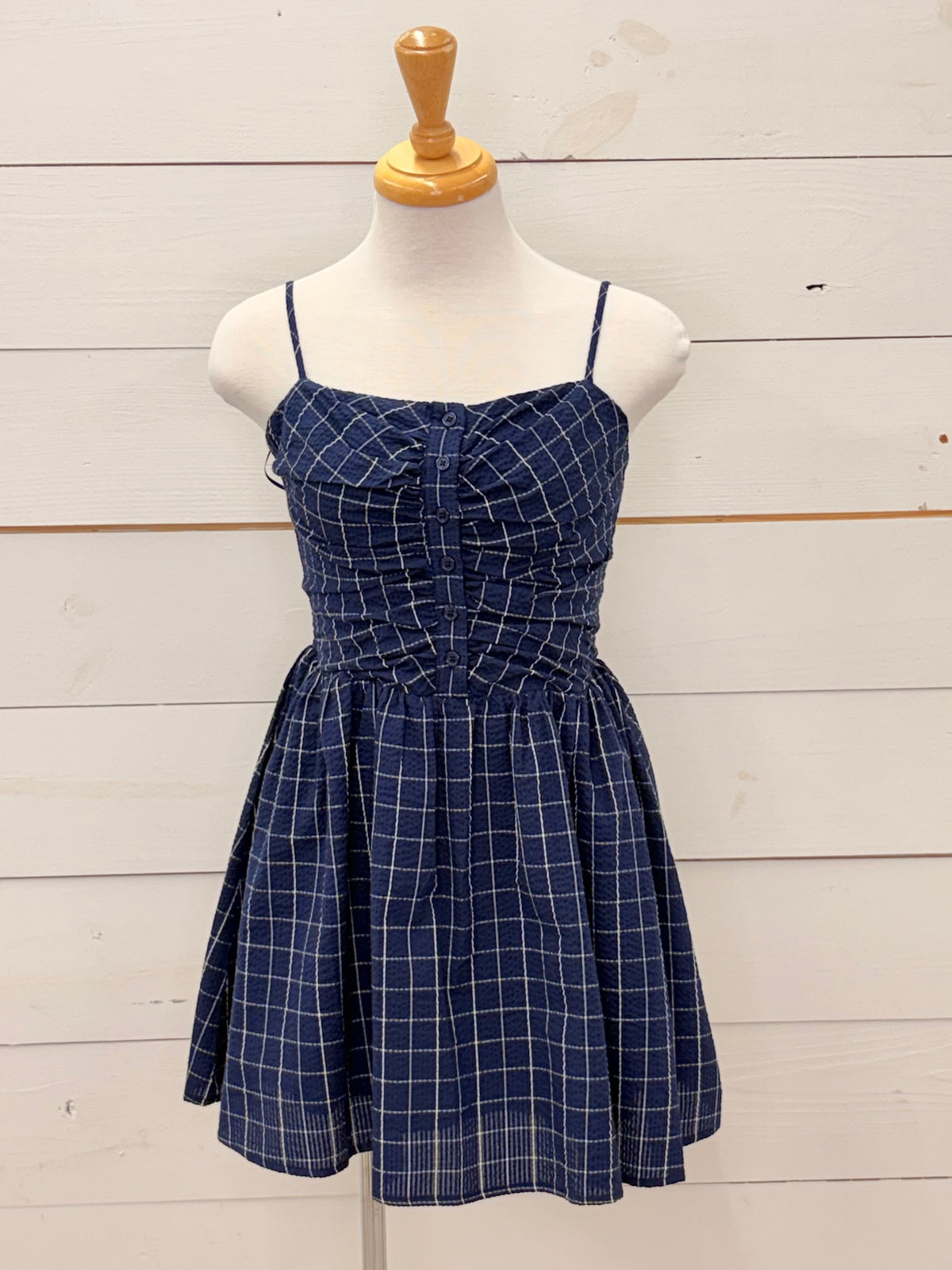 NAVY/IVORY PLAID MINI DRESS
