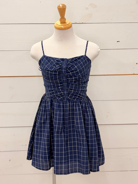 NAVY/IVORY PLAID MINI DRESS