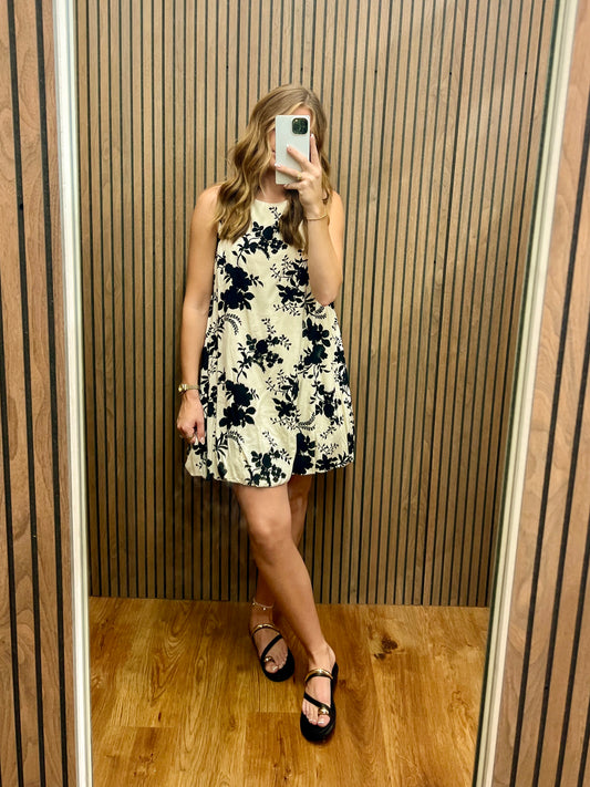 IVORY/BLK JACQUARD DRESS