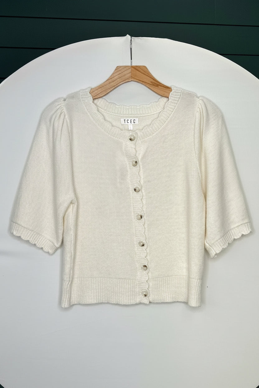 White button knit mid sleeve