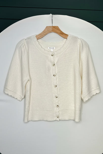 White button knit mid sleeve