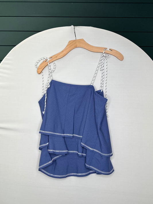 NAVY LINEN CORD TIE TOP