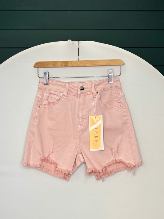 SOFT PINK HR DISTRESSED SHORT RISEN