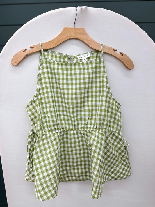 GREEN GINGHAM SIDE TIE TOP