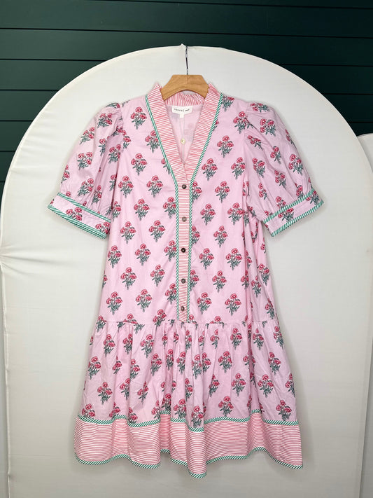 Pink floral v-neck dress