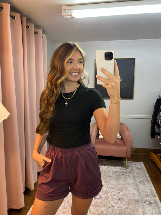 PLUM CUFF SWEAT SHORTS