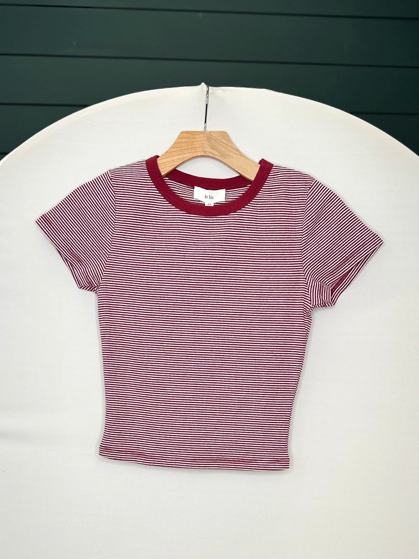 BURGUNDY STRIPE SHORT SLEEVE TOP