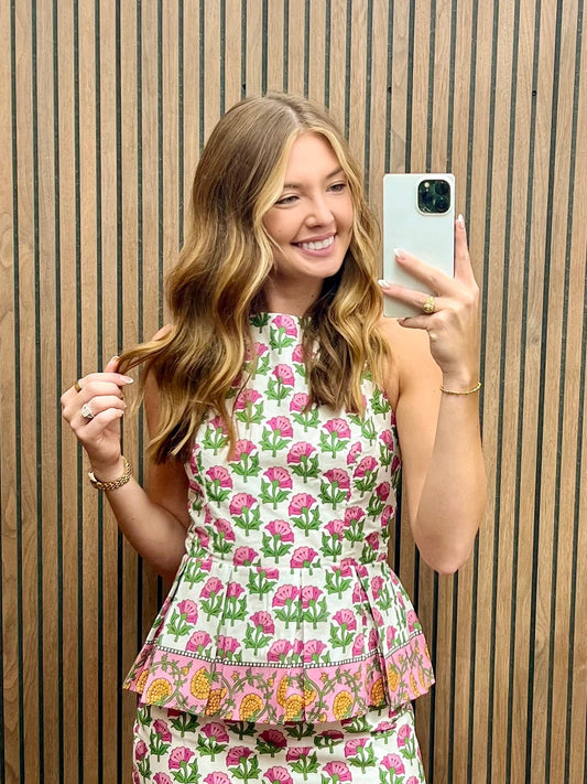 PINK FLORAL MINI HALTER TOP