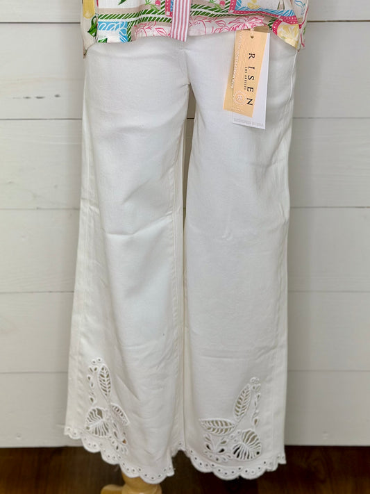 TUMMY CONTROL CROP WIDE LEG EYELET RISEN JEAN