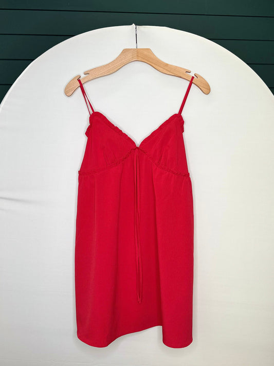 RED RUFFLE TRIM DRESS