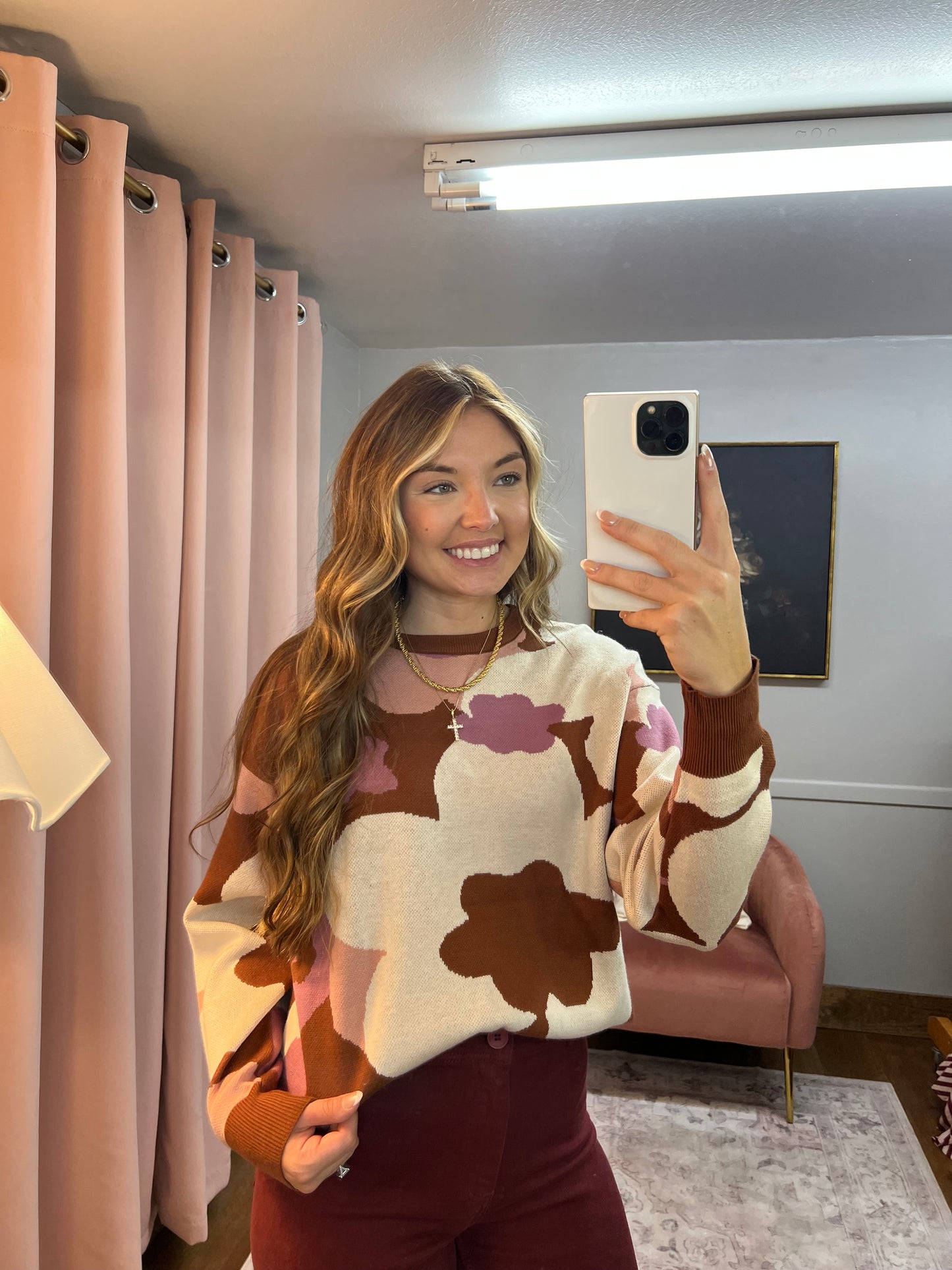 MAROON/PURPLE FLORAL SWEATER