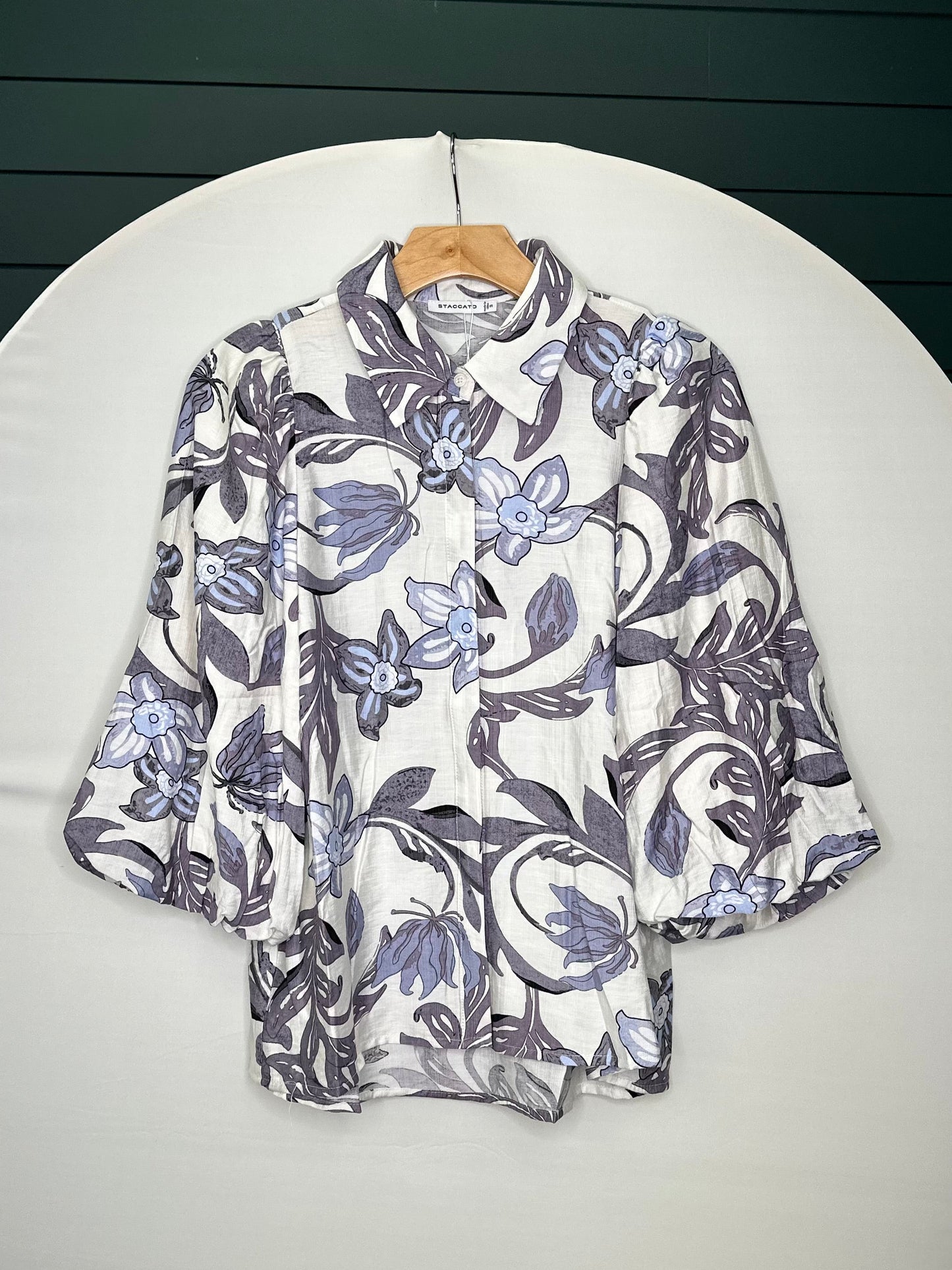 GREY COLLARED BUTTON 3/4 SLEEVE