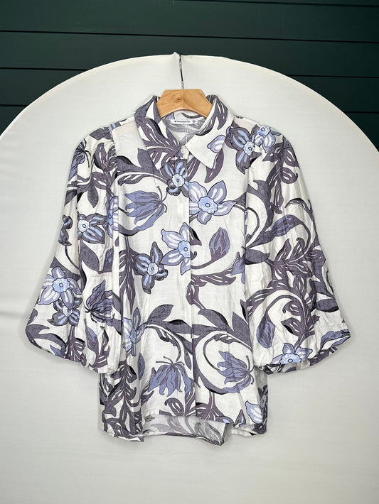 GREY COLLARED BUTTON 3/4 SLEEVE