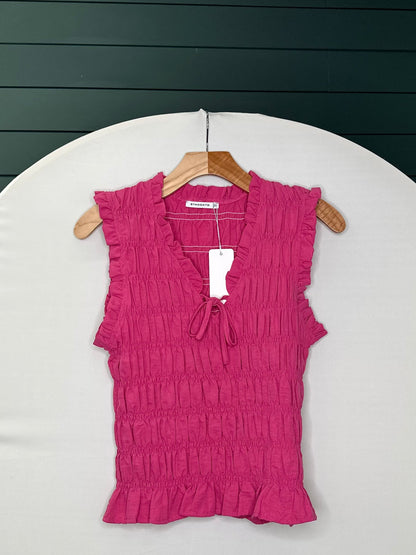 Smock ruffle tie front tank