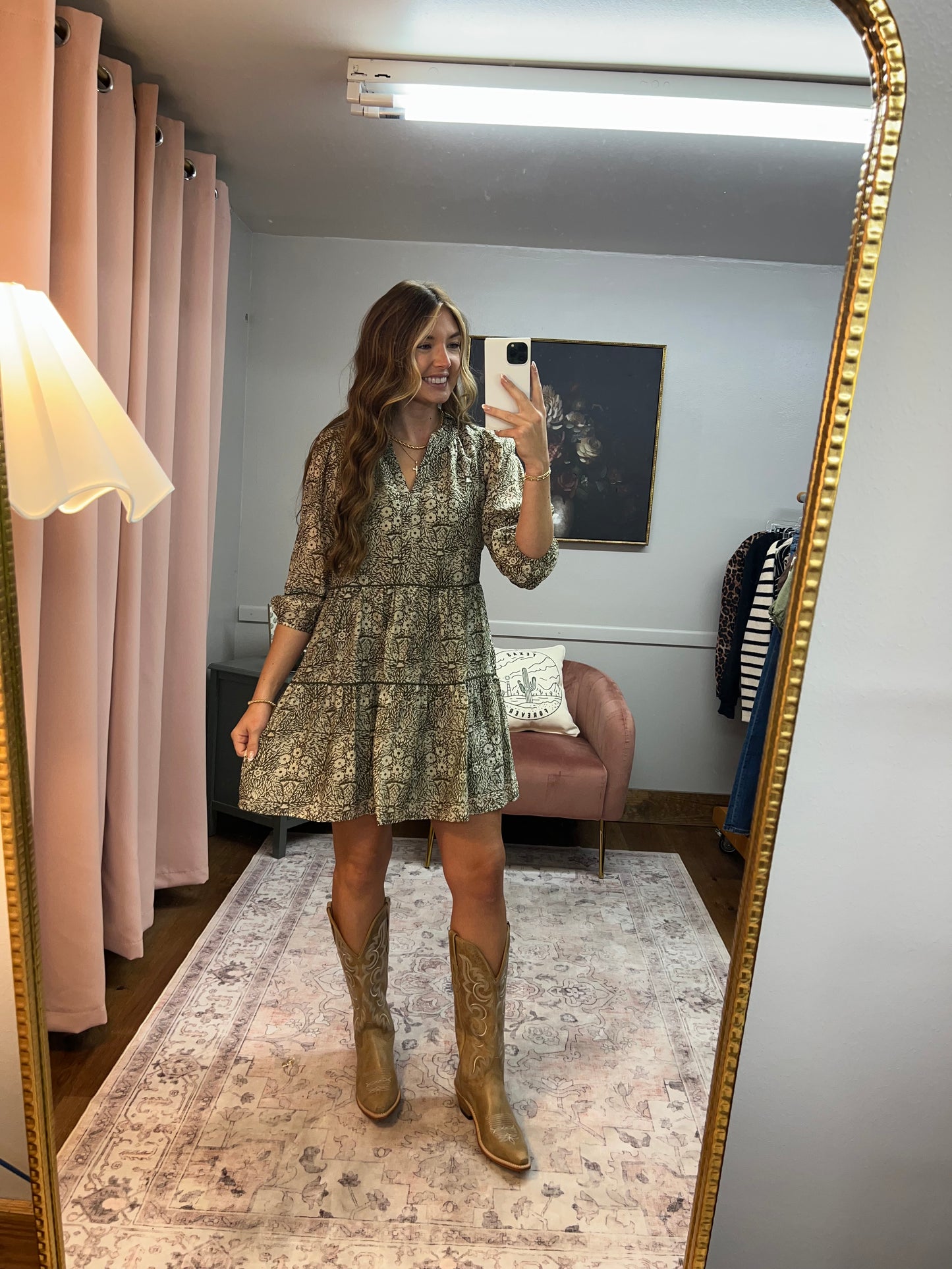 OLIVE/CREAM FLORAL DRESS