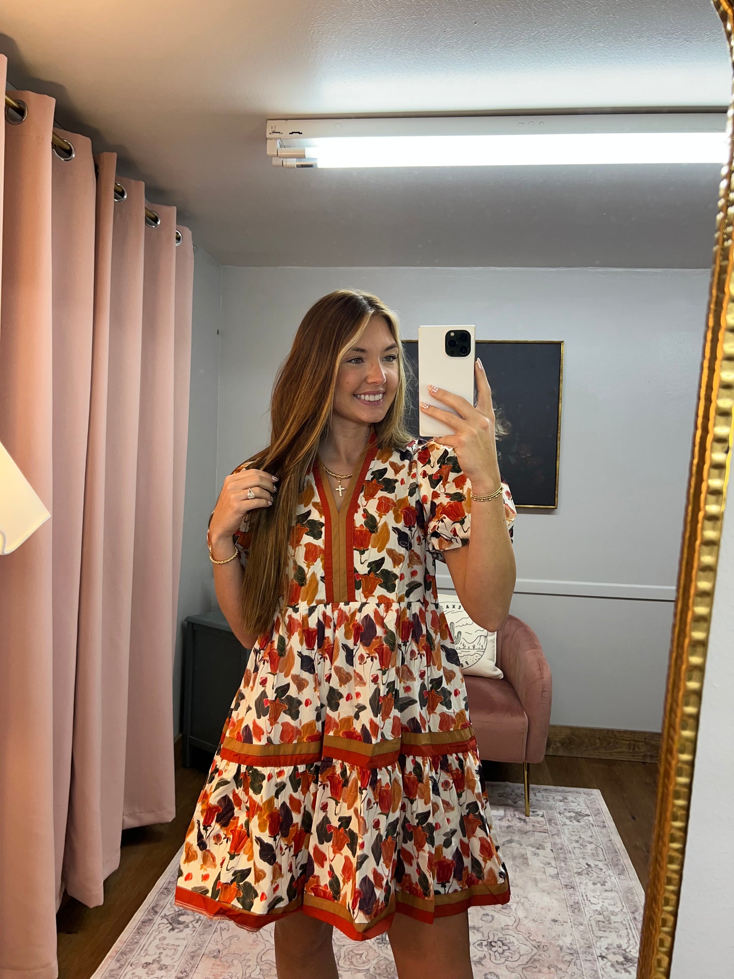TULIP ORANGE FLORAL SHIRT DRESS