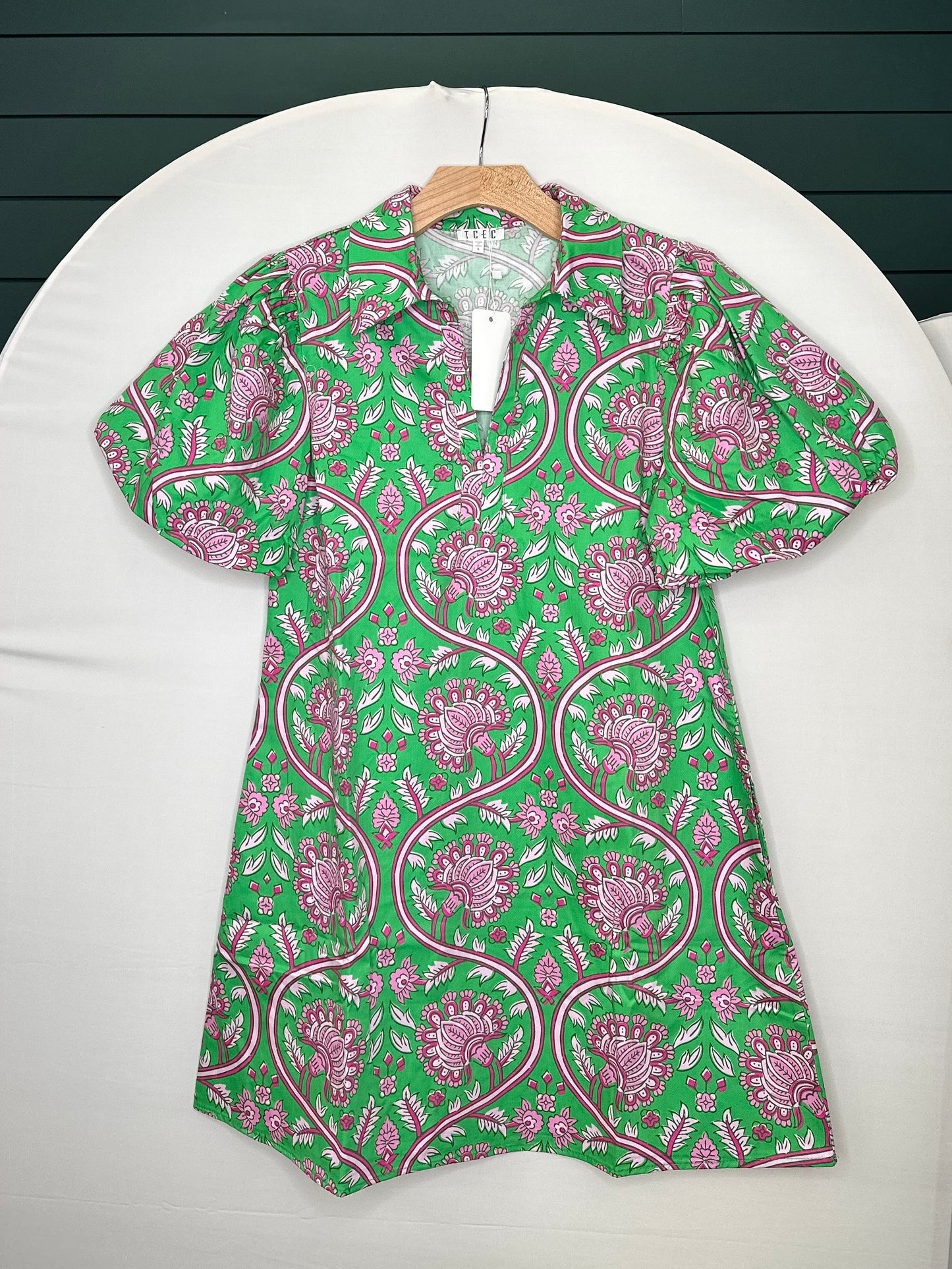 GREEN/PINK FLORAL DRESS
