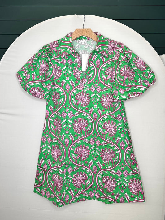 Green/pink floral dress