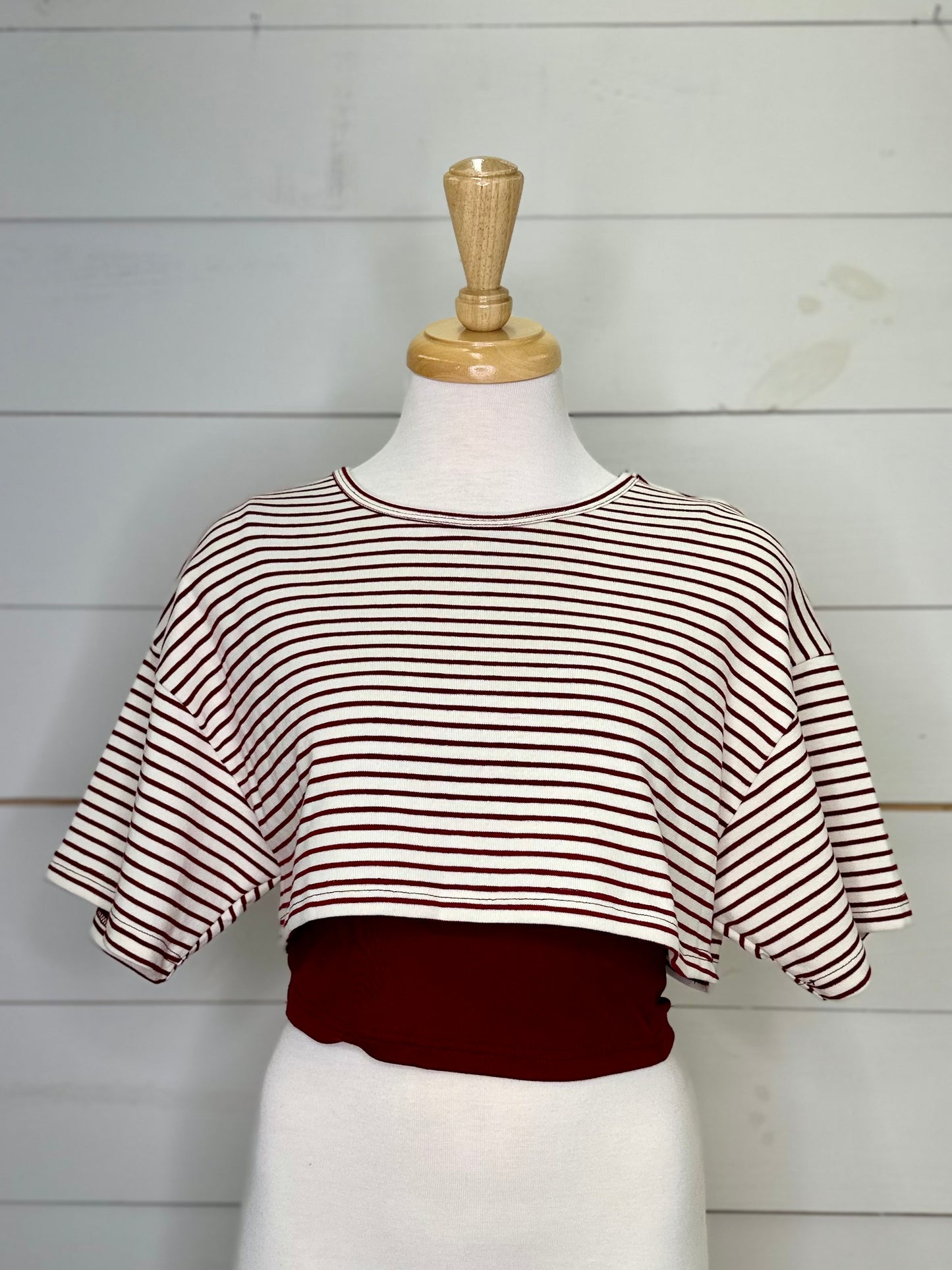 CREAM CRIMSON STRIPE LAYER TOP