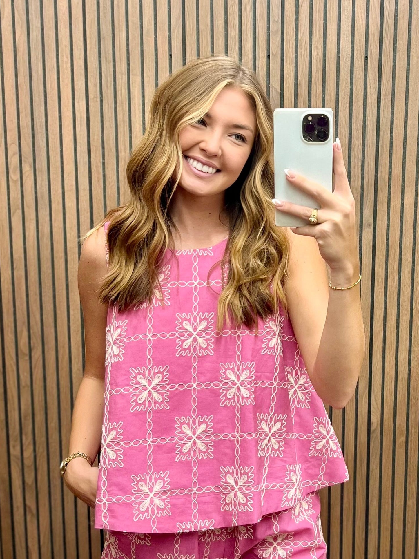 PINK EMBROIDERED TANK