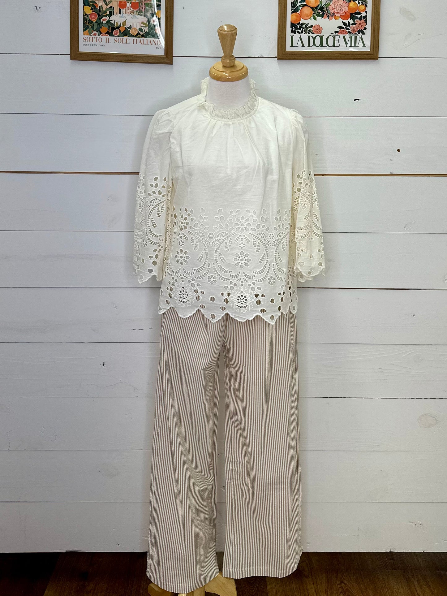 TAN STRIPED COTTON PANT