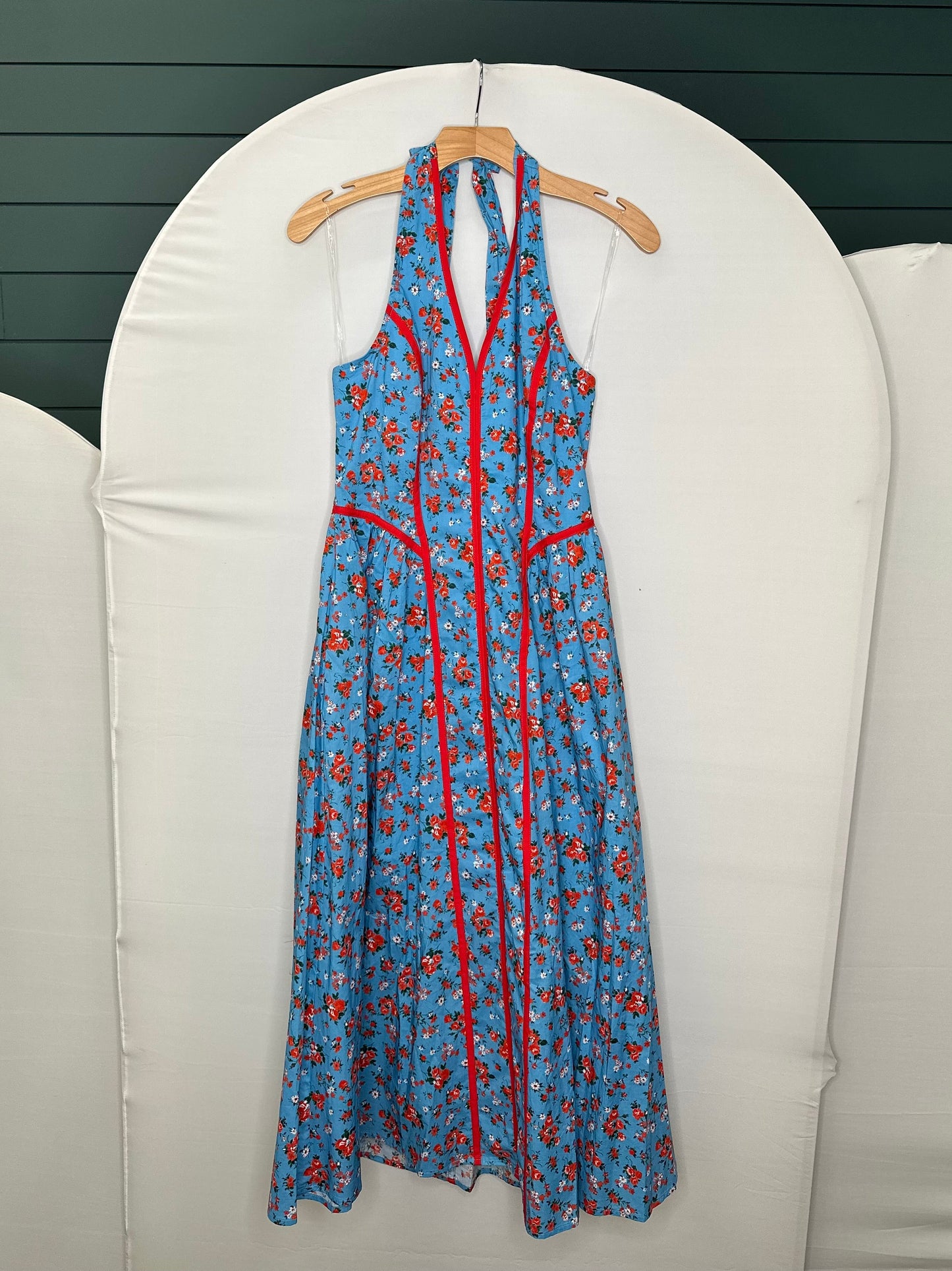 BLUE/RED FLORAL HALTER MAXI DRESS
