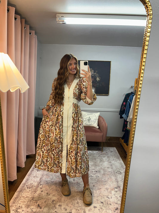 ECRU PAISLEY MAXI DRESS