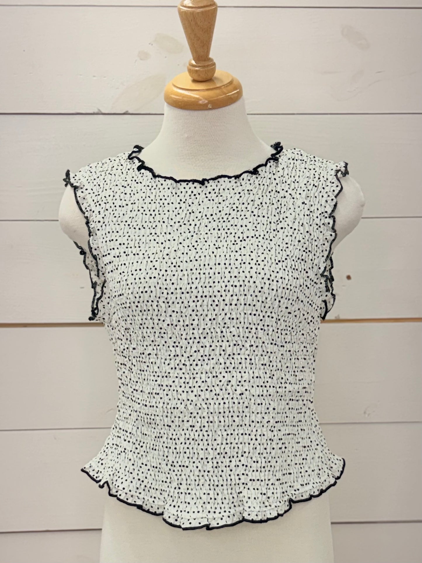 IVORY/BLK DOT TIE BACK TANK