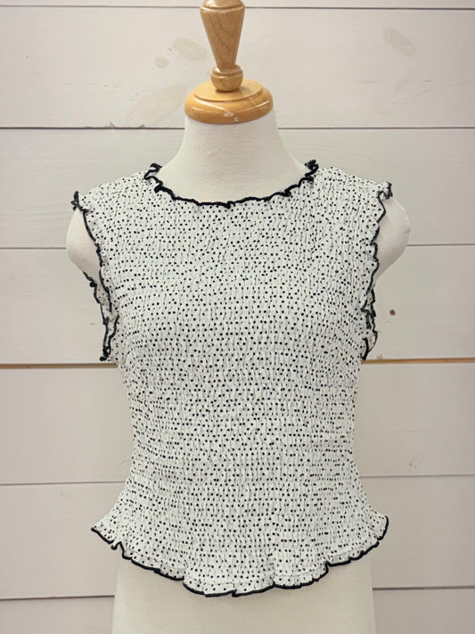 IVORY/BLK DOT TIE BACK TANK