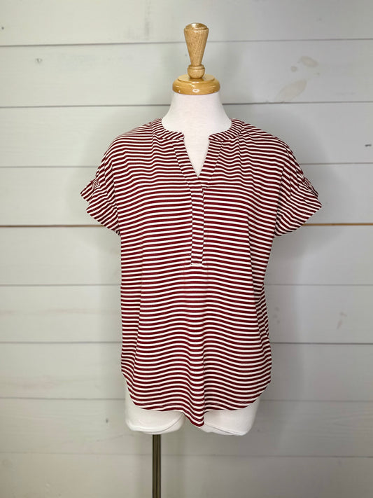 BRICK STRIPED SMOCK BACK BLOUSE