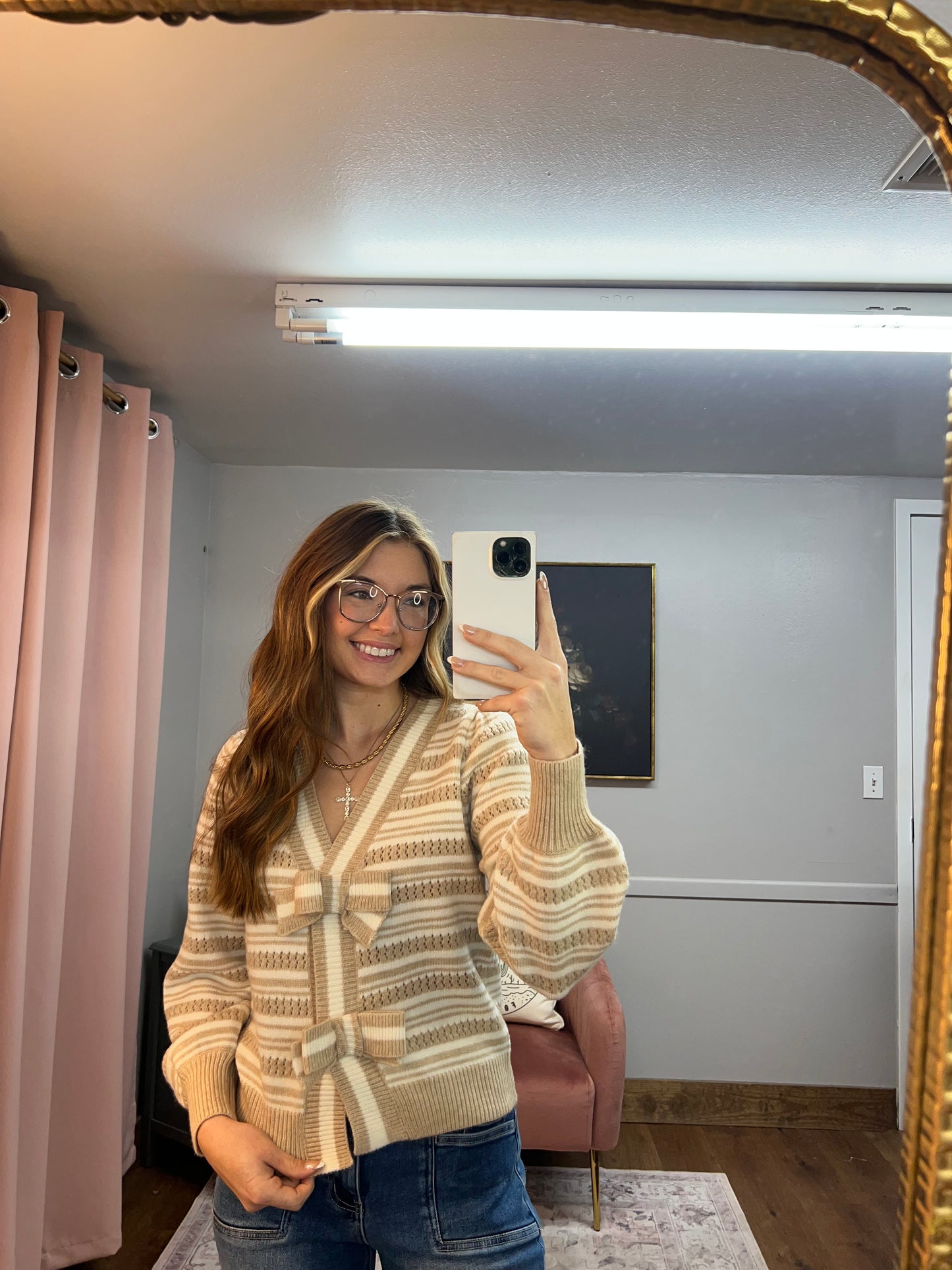 BEIGE BOW DETAIL SWEATER