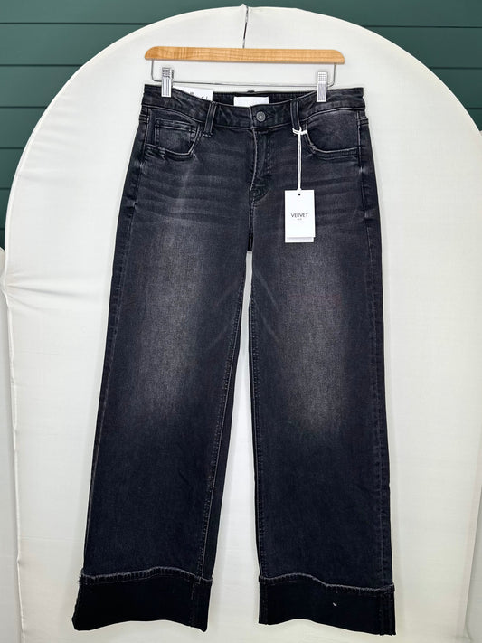 BLACK LR BAGGY WIDE LEG VERVET PANT