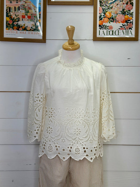 IVORY EYELET 3/4 SLEEVE BLOUSE