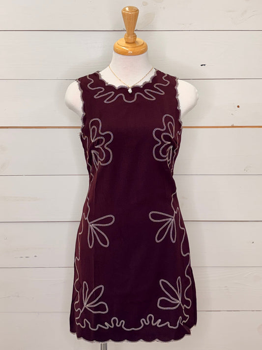 MAROON/WHT EMB. DRESS