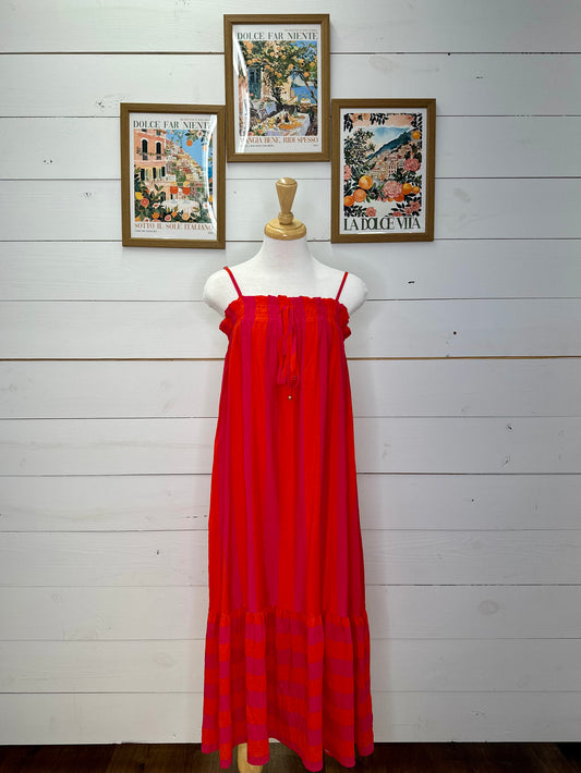 FUSHIA/ORANGE STRIPE MAXI DRESS