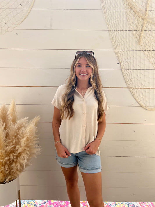 JENNIFER OATMEAL COLLARED TOP