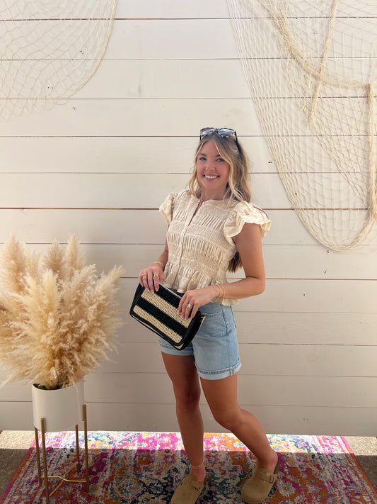 CREAM PUFF SLEEVE SMOCKING TOP