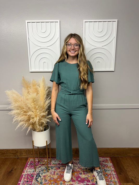 TEAL BANDED JUMPSUIT