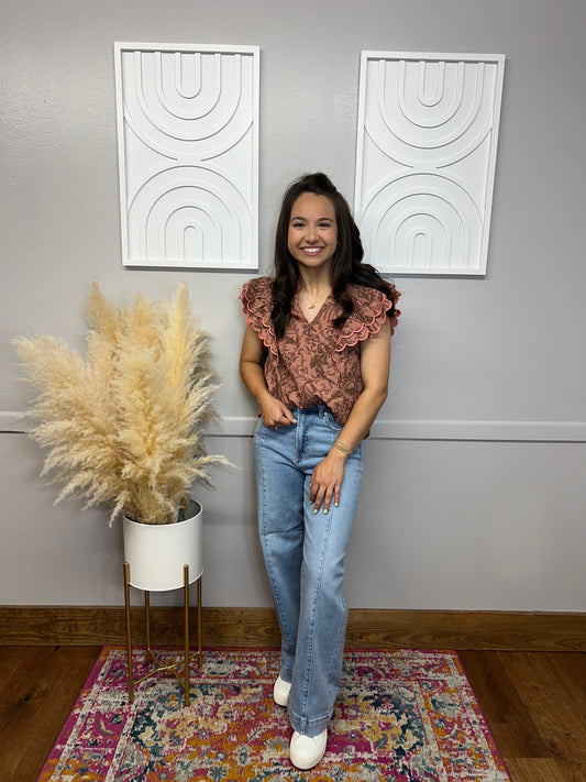 WILLOW CLAY SCALLOP PAISLEY BLOUSE