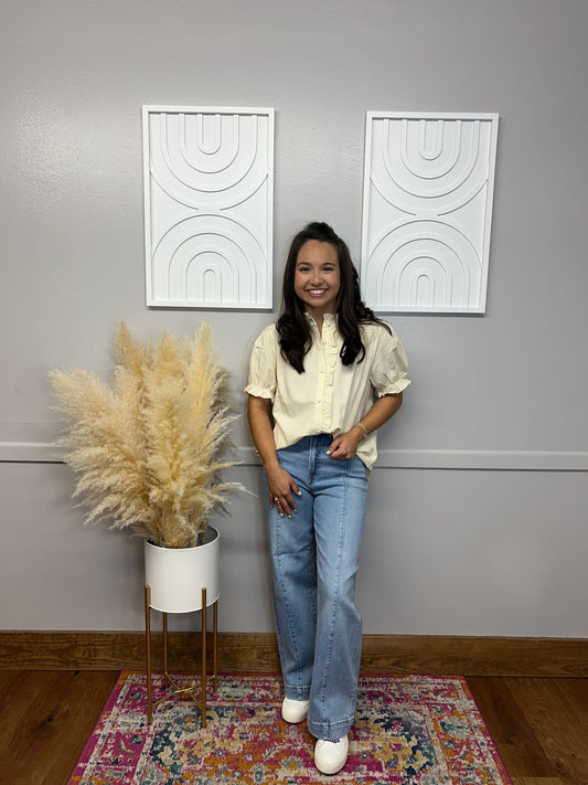 MARY CREAM RUFFLE PUFF BUTTON BLOUSE