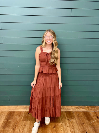LINDY CINNAMON RUFFLE TOP