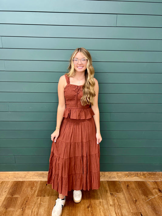 LINDY CINNAMON RUFFLE TOP