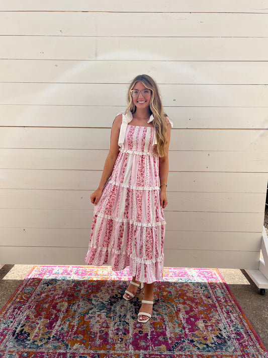APRIL PINK MULTI FLORAL TIE DRESS