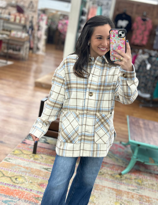 ALLIE BLUE/IVORY PLAID SHACKET